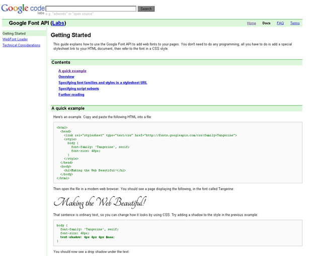 Google Font Factory Getting Started