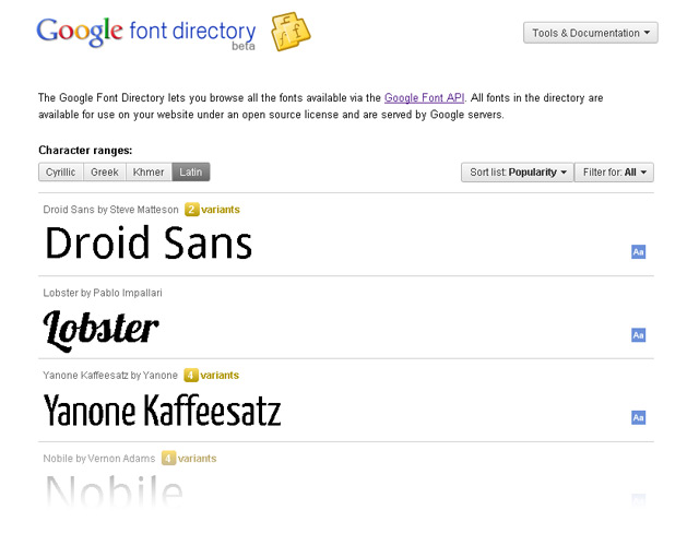 Google Font Directory in eigene Webseite einbinden.